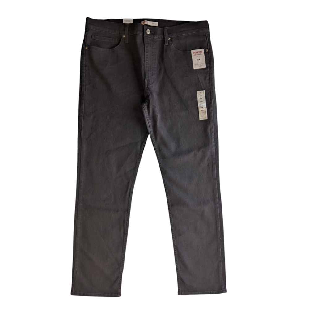 NWT 38x32 Signature By Levi Strauss Slim Fit Black Denim Jeans Super Flex Men's